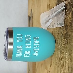 12oz Stainless Steel Wine Tumbler w/ Straw, Straw Tip & Straw Cleaner NEW